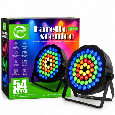 ALLPRESS 06722 RGB LED Stage PAR Light 54 LEDs 160W DMX512 Sound Activated Disco Party Spotlight with Adjustable Stand