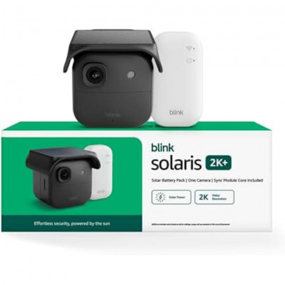 Blink Solaris 2K+ Solar-Powered Outdoor Wireless Security Camera, 2K Video, IP65 Weather Resistance, Night Vision, Alexa, Sync M