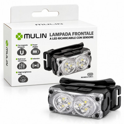 MULIN MU-T19D 400 Lumen Rechargeable LED Headlamp with Motion Sensor, Magnetic Mount, USB-C Charging and 3 Light Modes