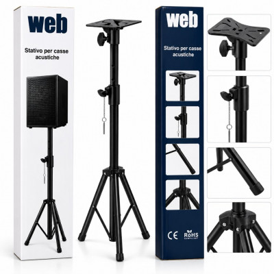 WEB Adjustable Tripod Speaker Stand with Folding Legs, Height Adjustment, Locking Mechanism and Support Platform for Audio