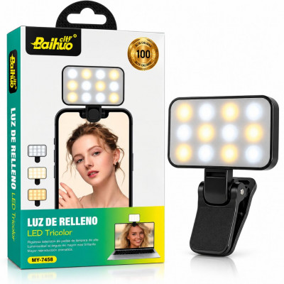 Baihuo City MY-7458 Rechargeable LED Selfie Fill Light for Phones and Laptops with 3 Lighting Modes, 24 LEDs and Clip