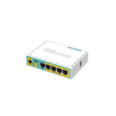 ROUTER MIKROTIK hEX PoE lite with 650MHz CPU,64MB RAM,5xLAN (four withPoE out)USB,RouterOS L4,plastic case and PSU-RB750UPr2