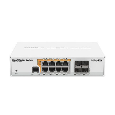 MIKROTIK Cloud Router Switch CR112-8P-4S-IN with QCA8511 400Mhz CPU,128MB RAM, 8Gb LAN with PoE-out,4SFP, RouterOS L5, PSU