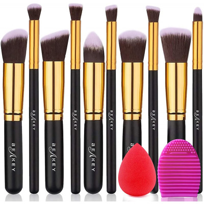 BEAKEY Make Up Brushes Premium synthetic makeup brushes foundation powder blush, eyeshadow, make up brush set, kit with sponge a