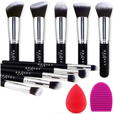 BEAKEY Make Up Brushes Premium synthetic makeup brushes foundation powder blush, eyeshadow, make up brush set, kit with sponge a