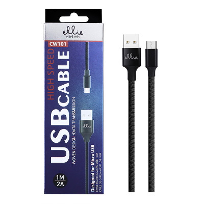 1m EllieTech Micro USB Aluminium Cable Black 2A High-Speed Android, Compatible with Samsung Galaxy S7/S6/S5 J5/J3, Sony, LG, Kin