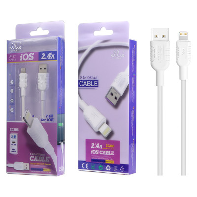1m EllieTech iPhone QC Fast Charger Cable White 2.4A Compatible with iPhone 12/11/X/XS/XS Max/XR/8/8 Plus/7/7 Plus/6s/6s Plus/6/