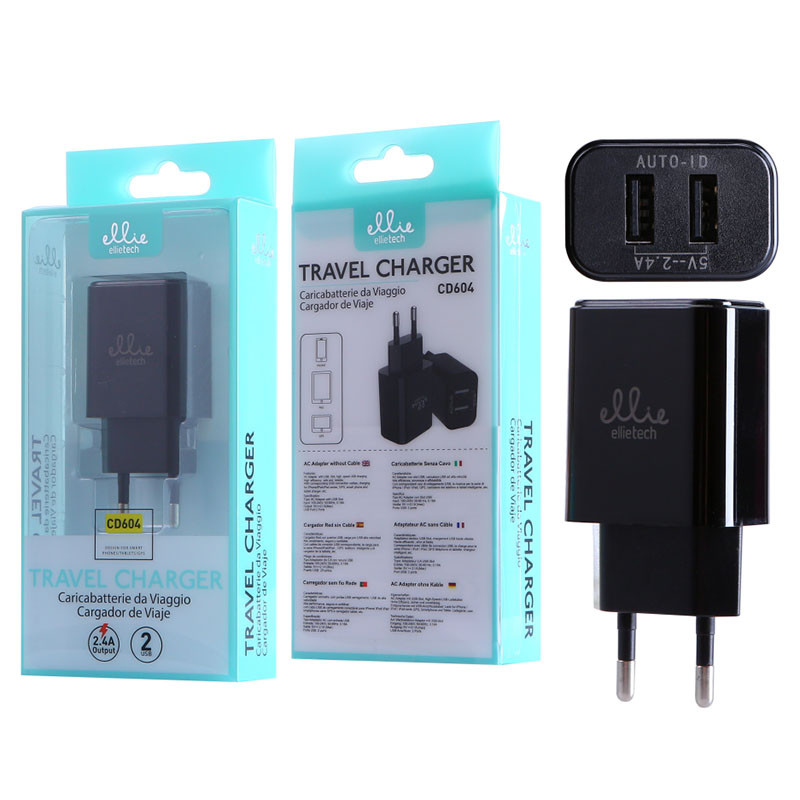 EllieTech Wall Travel Charger 2 USB Black 2.4A