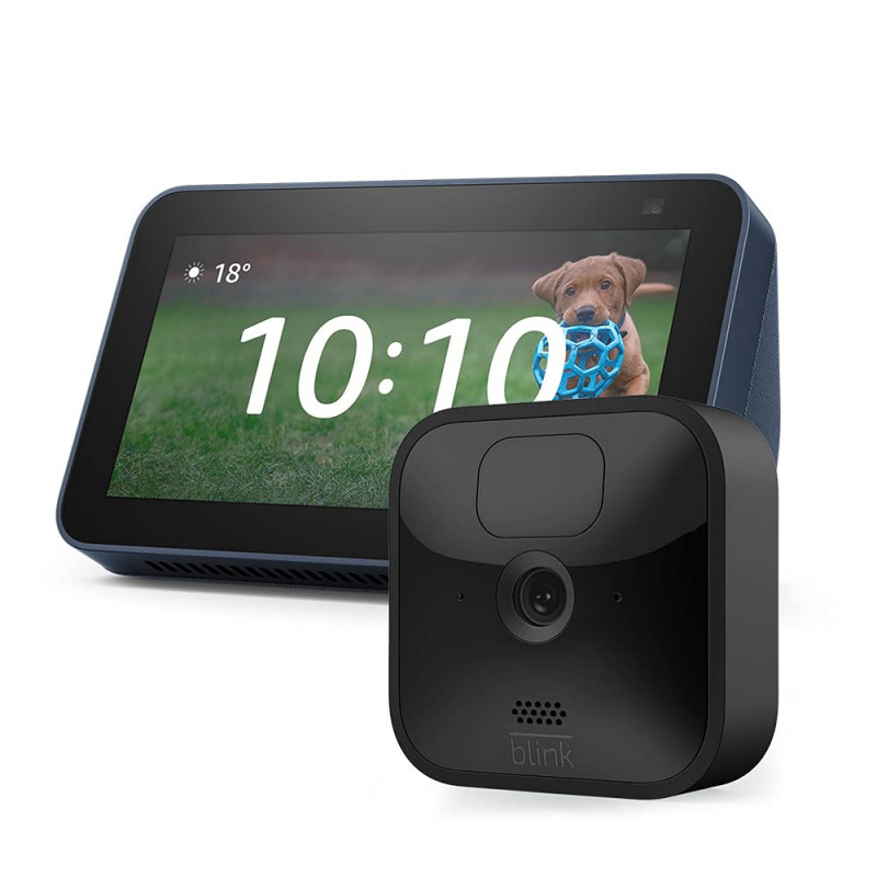 Echo Show 5 (2nd generation, Deep Sea Blue) + Blink Outdoor HD security camera (1-Camera System)