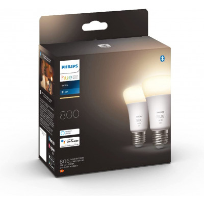 Philips Hue 800 White Single Bulb E27 LED, with Bluetooth, Works with Alexa and Google Assistant, 2 pieces