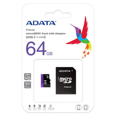 ADATA 64GB MicroSDXC Class10 UHS-1 with Adapter Black