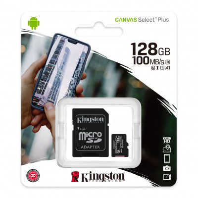 Kingston Canvas Select Plus 128GB UHS-I Micro SD Memory Card + SD Adapter