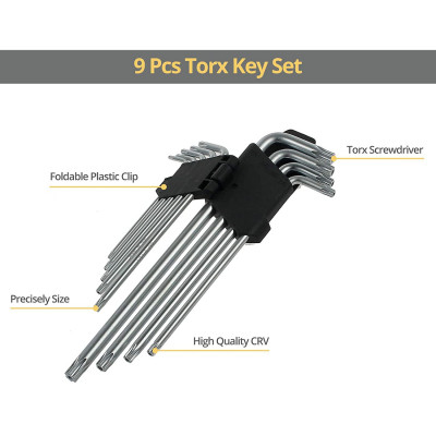 9pcs Extra Long Arm Torx Hex Key Set Star with Shaft Pin