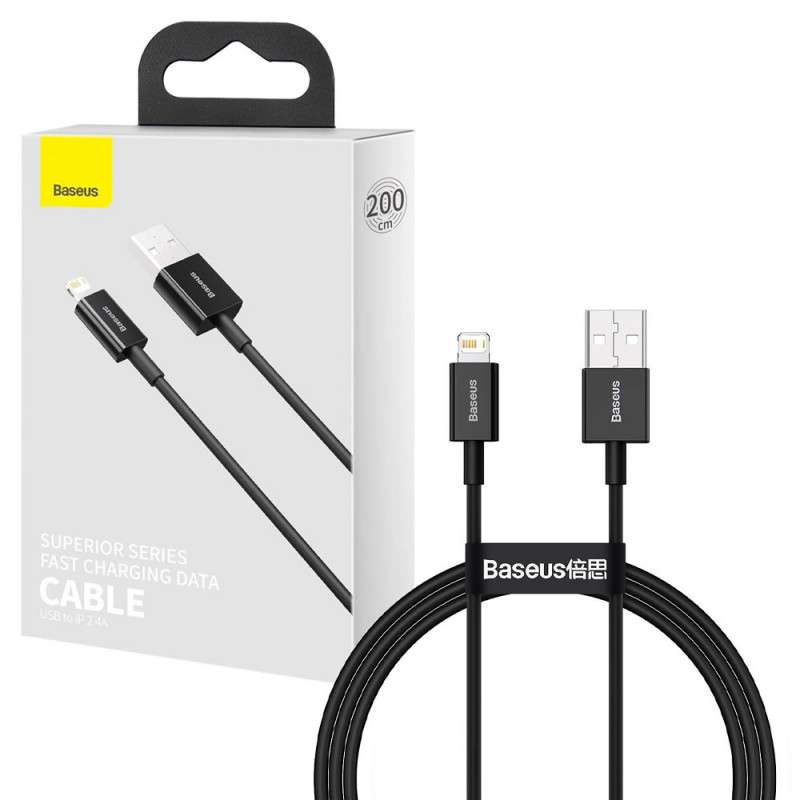 2m Baseus Lightning Superior Series Cable Fast Charging 2.4A Black