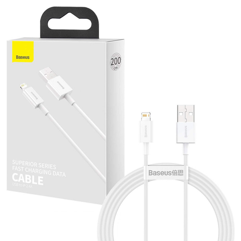 2m Baseus Lightning Superior Series cable Fast Charging 2.4A White