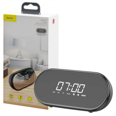 Baseus Bluetooth Speaker with Digital Display, Support for Dual Alarm Clock & Hands-free Call & FM & TF CardBlack